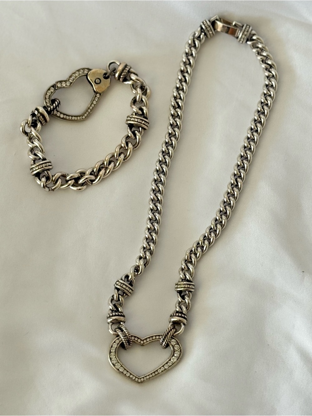 Vintage Brighton Urban Lights Silver Heart Crystal Bracelet and Necklace set